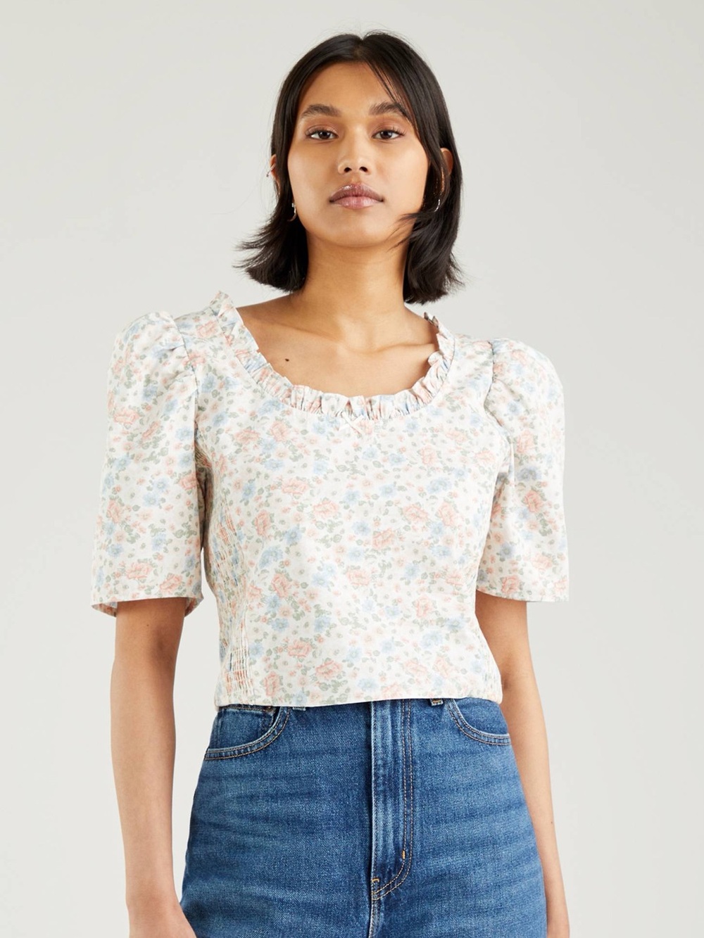 Levi’s 100% Cotton Smocked Puff Sleeve Cottagecore Pastel Floral Top - W’s XL